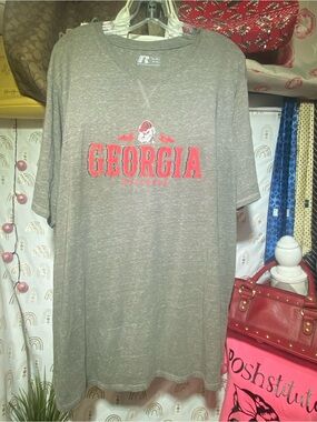 Russell Athletic Gray T‑Shirt with Red Georgia Logo